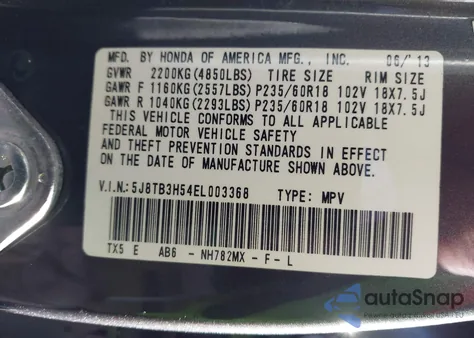 2014 Acura Rdx z USA, uszkodzony, nr VIN 5J8TB3H54EL003368